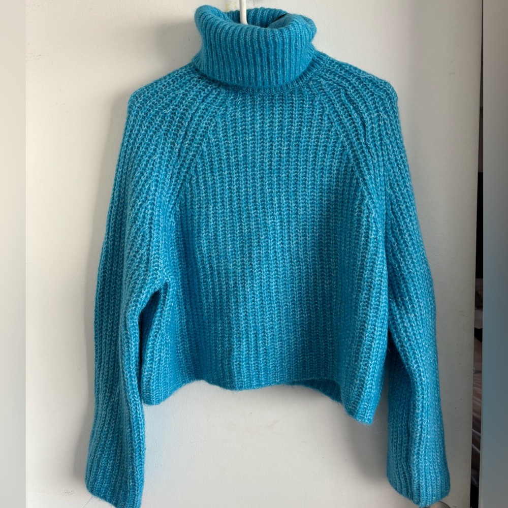 Cyan Knit Turtleneck Sweater
